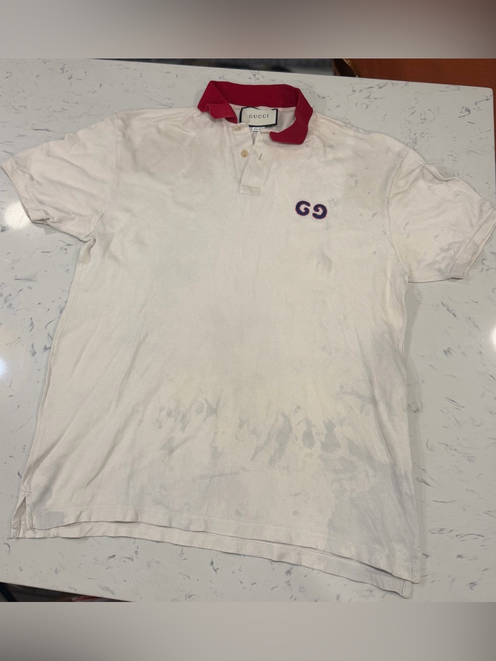 GUCCI Polo Shirt Men's Large Cream White  Embroidery Double GG READ Description